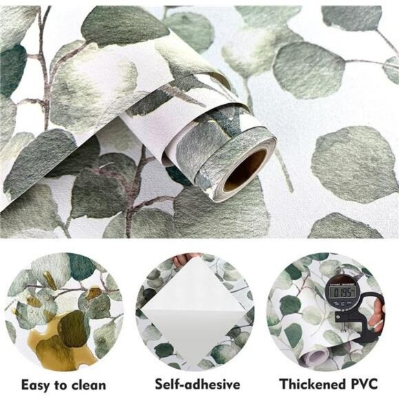 Peel and Stick Wallpaper Floral Contact Paper 17.7'' x 196.8inch Eucalyptus Leaf - Picture 4 of 6
